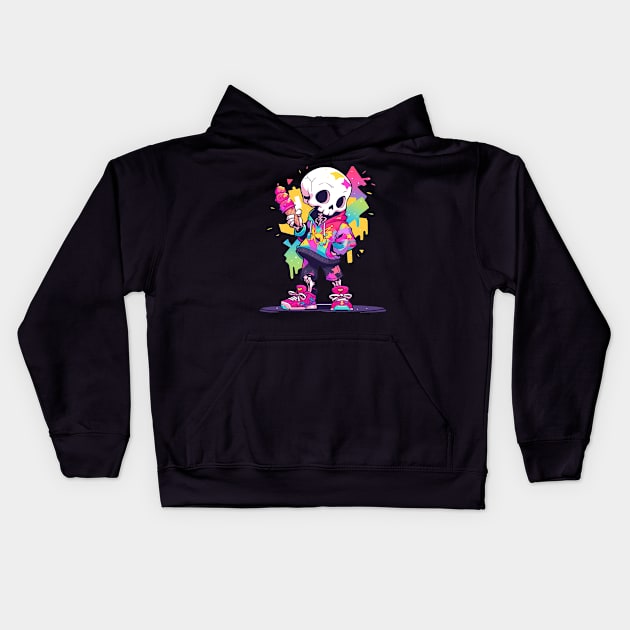 Cute and Creepy Fun Skater Skeleton Pastel Goth Design Kids Hoodie by The Little Store Of Magic